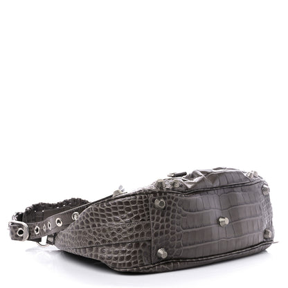 Balenciaga Extra Supple Calfskin Crocodile Embossed Medium Le Cagole Shoulder Bag Medium Grey 3 of 8