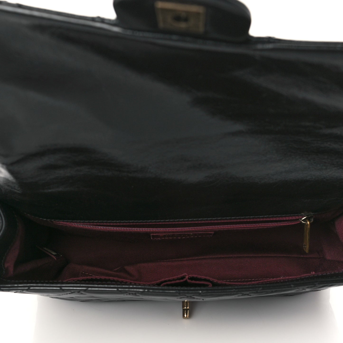 Glazed Calfskin Castle Rock Large Flap Black Burgundy