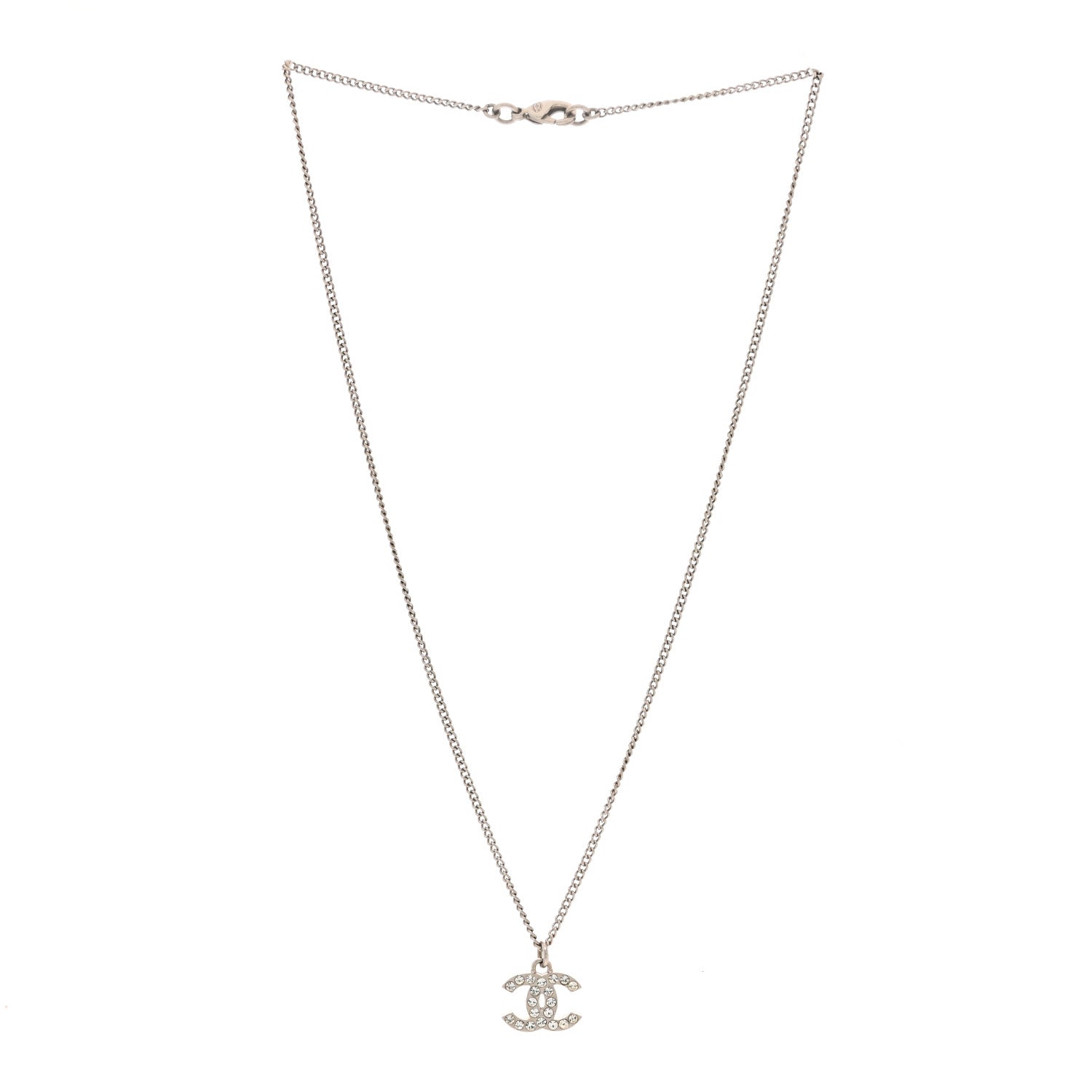 Chanel Crystal Timeless CC Necklace Silver 3 of 5