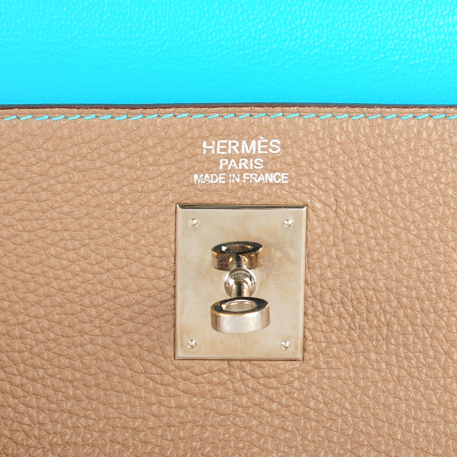 Hermes Togo Kelly Retourne Eclat 35 Etoupe Bleu Azteque 10 of 23