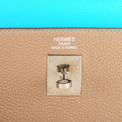 Hermes Togo Kelly Retourne Eclat 35 Etoupe Bleu Azteque 10 of 23