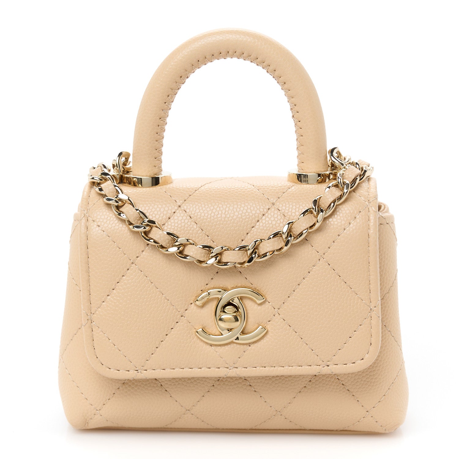 Chanel Caviar Quilted Nano Coco Handle Clutch With Chain Beige 1 of 11