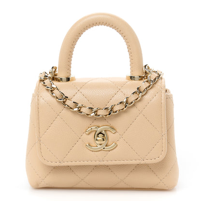 Chanel Caviar Quilted Nano Coco Handle Clutch With Chain Beige 1 of 11