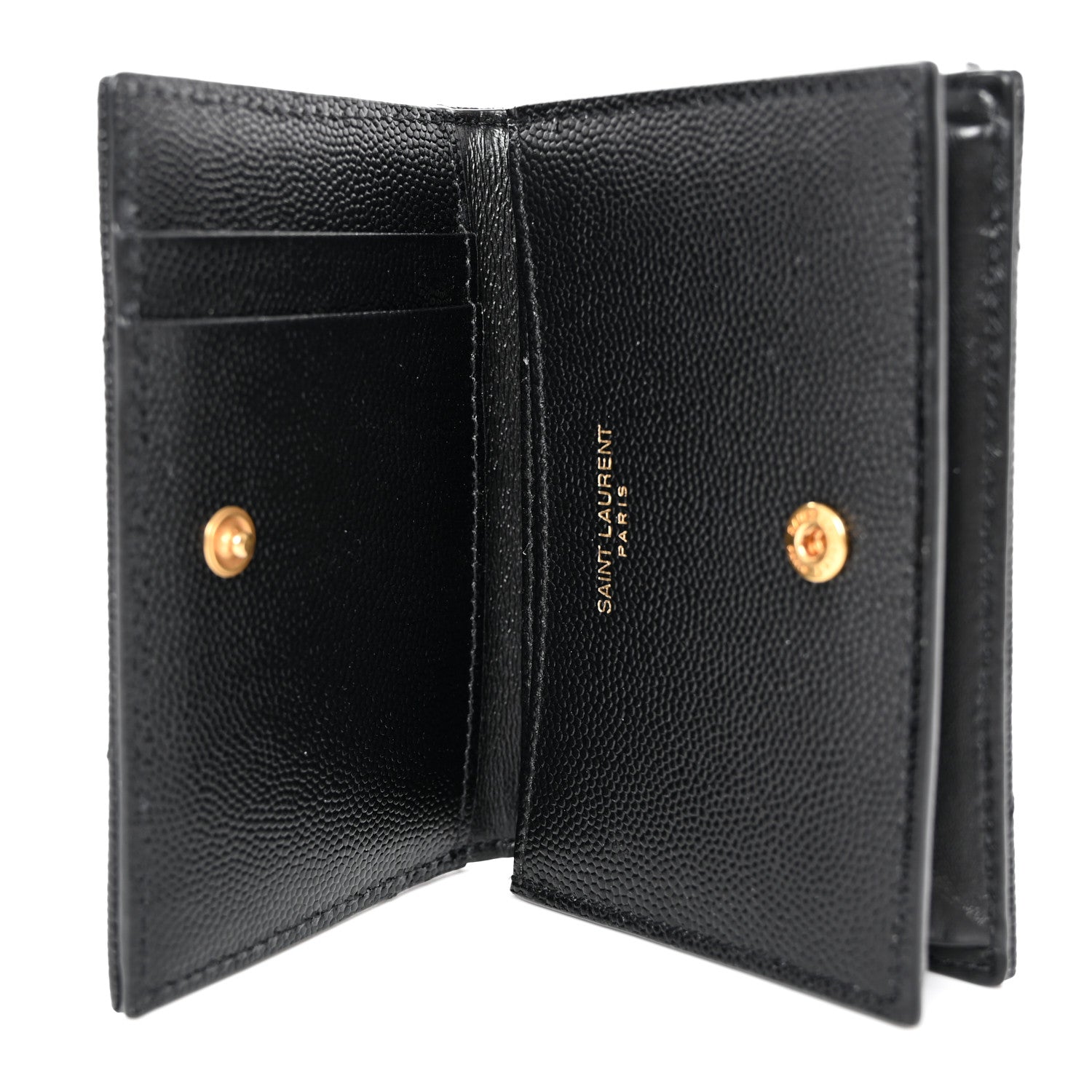 Saint Laurent Grain De Poudre Matelasse Chevron Monogram Flap Card Case Black Black 5 of 11