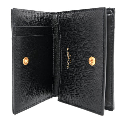 Saint Laurent Grain De Poudre Matelasse Chevron Monogram Flap Card Case Black Black 5 of 11