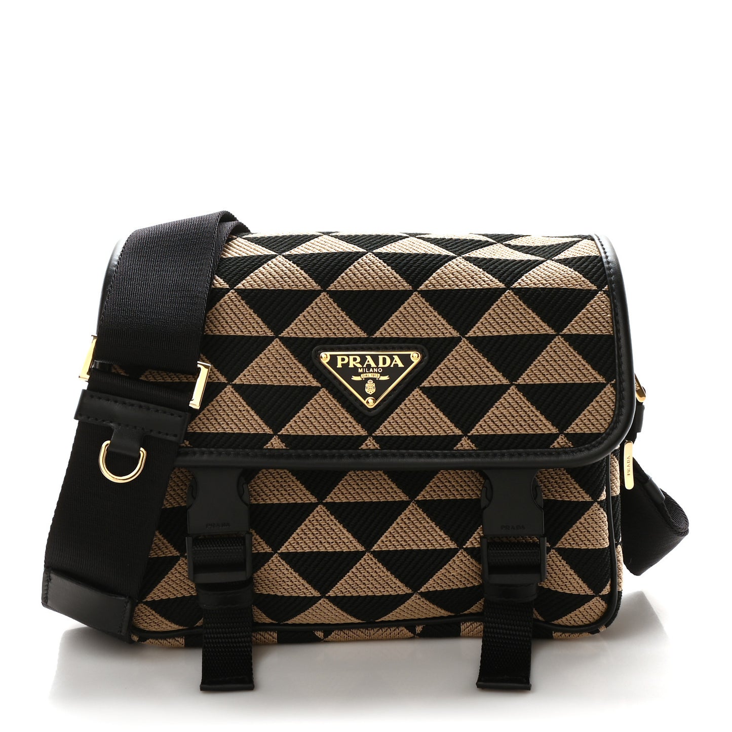 Jacquard Saffiano Triangolo Symbole Embroidered Messenger Bag Black Corda