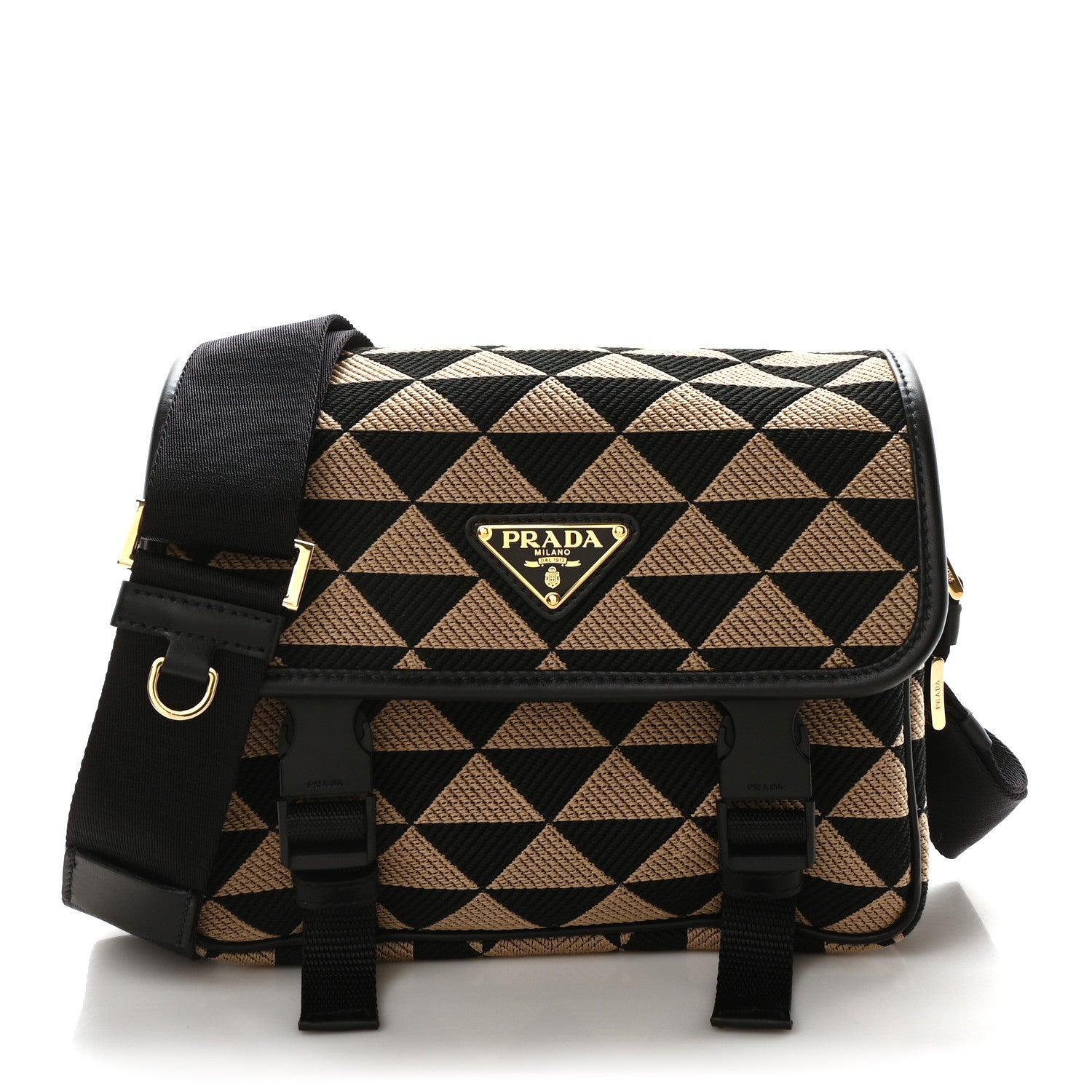 Prada Jacquard Saffiano Triangolo Symbole Embroidered Messenger Bag Black Corda 1 of 11