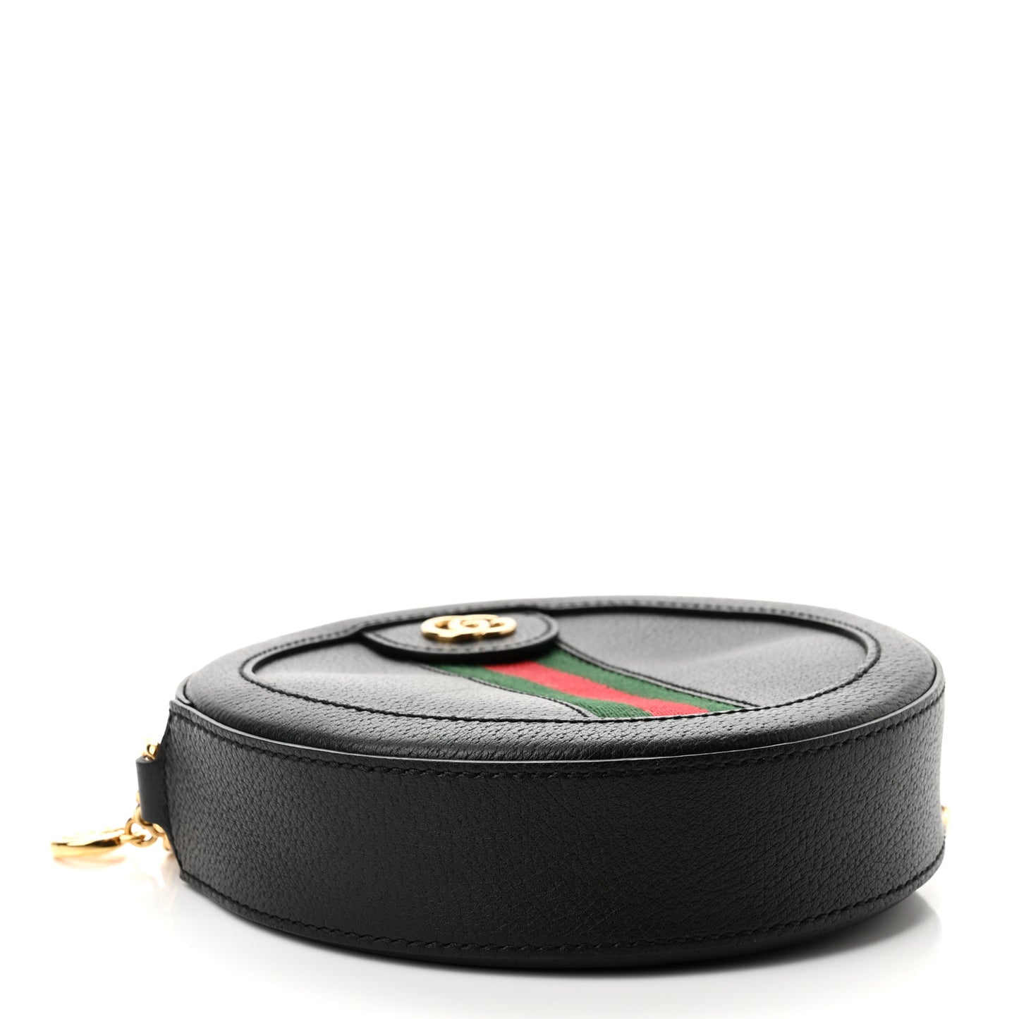 Grained Calfskin Web Mini Ophidia Round Shoulder Bag Black