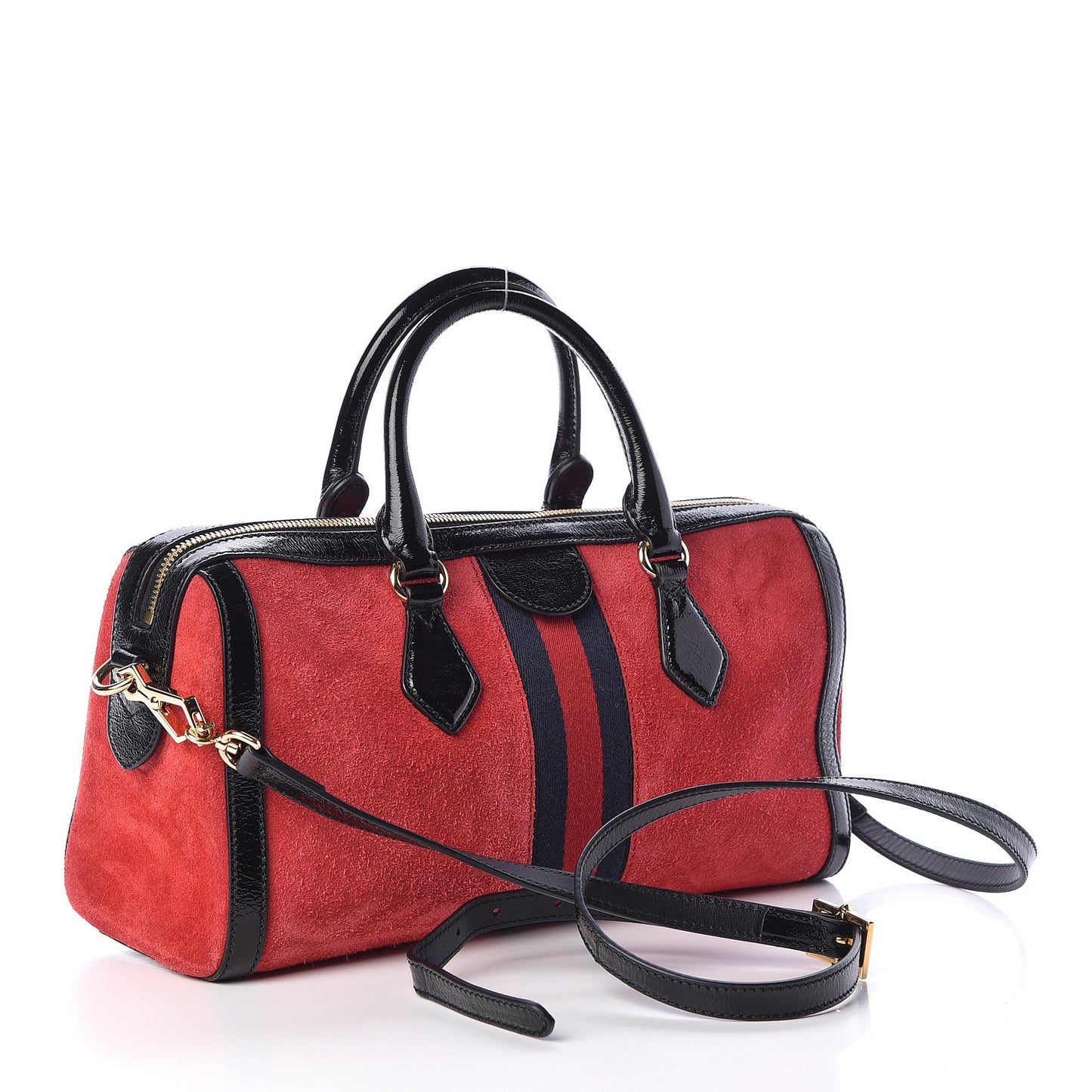 Suede Patent Web Medium Ophidia Boston Hibiscus Red Black