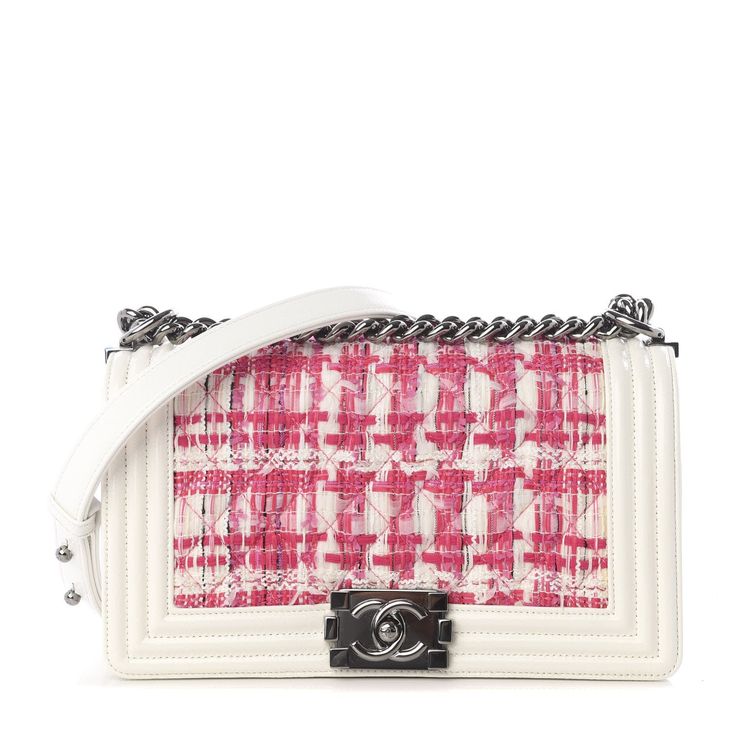 Chanel Patent Tweed Medium Boy Flap White 1 of 9