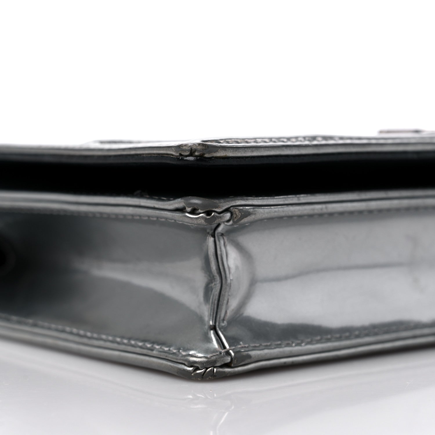 Christian Dior Metallic Patent Micro-Cannage Diorama Wallet on Chain Pouch Silver 7 of 12