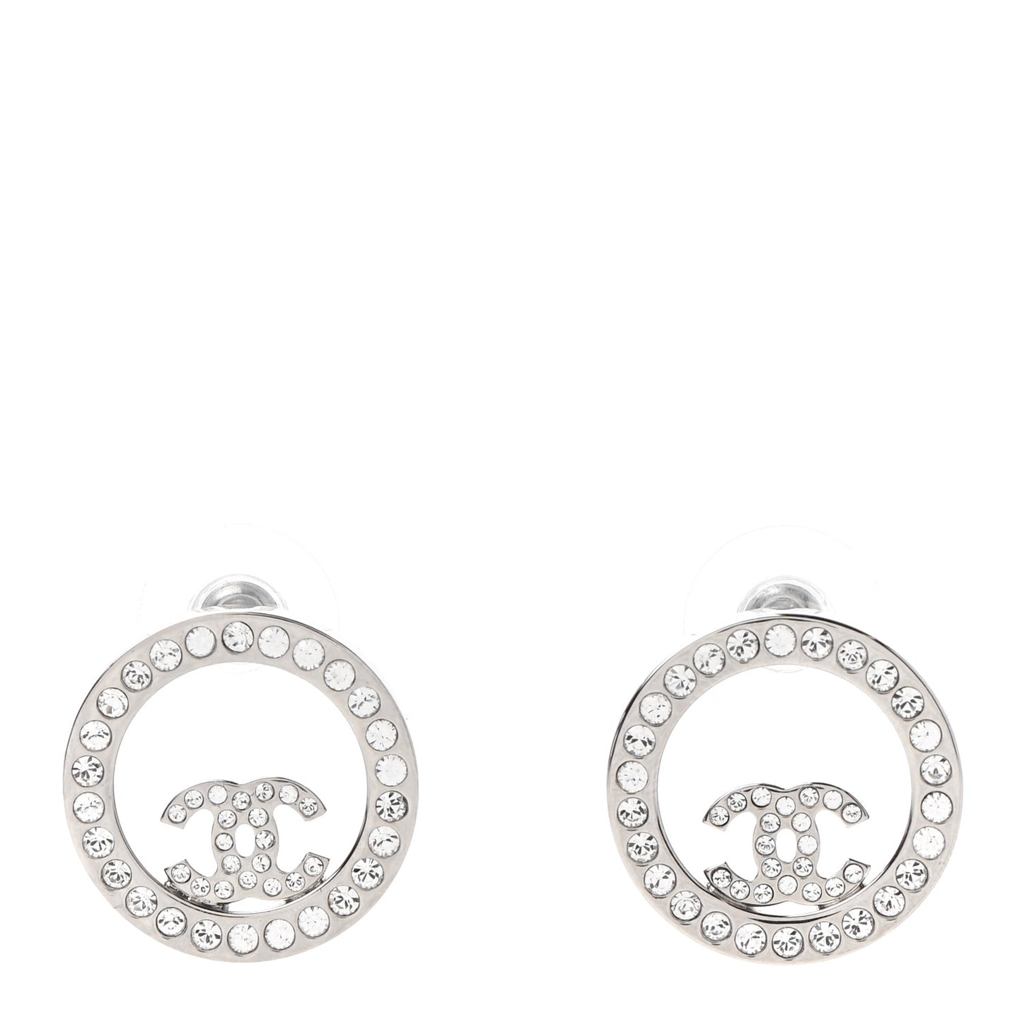 Crystal CC Round Earrings Silver