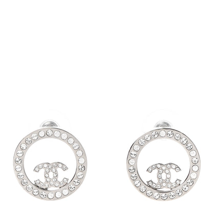 Chanel Crystal CC Round Earrings Silver 1 of 4