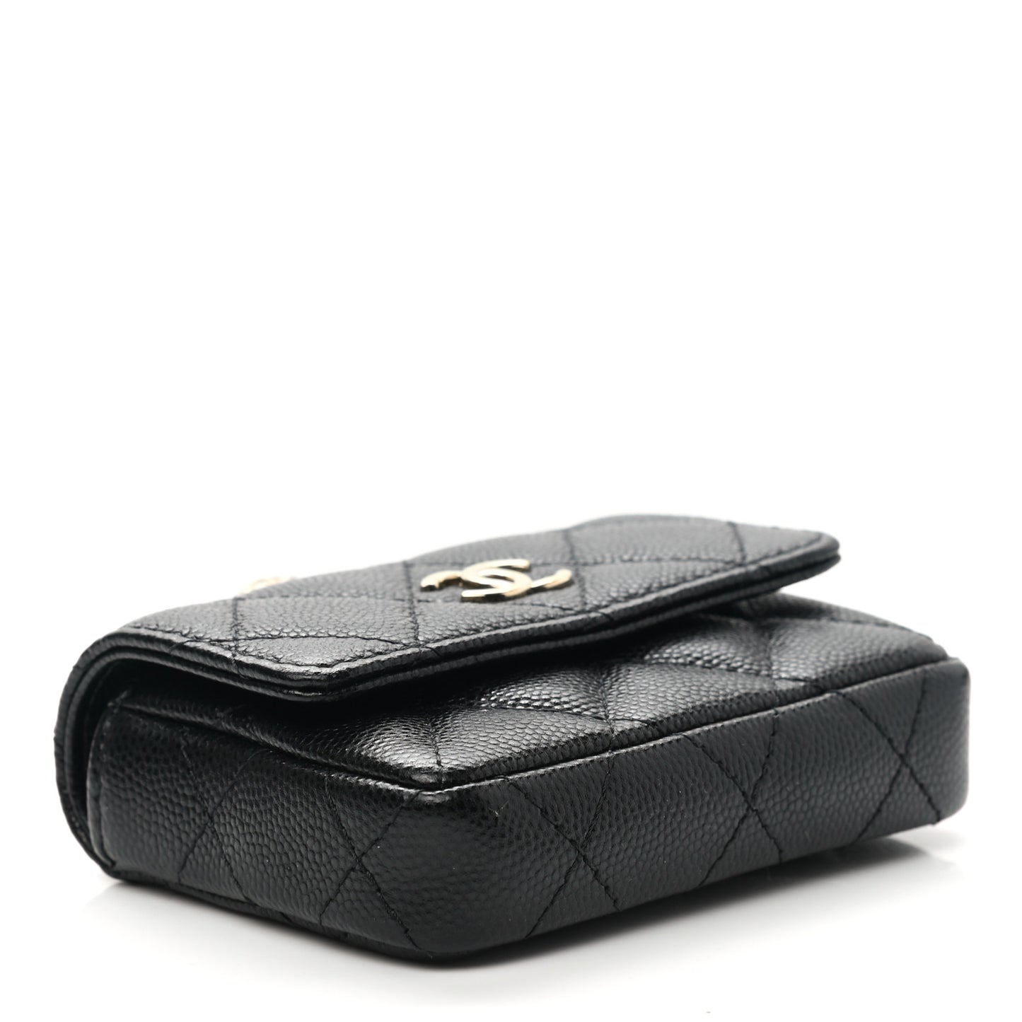 Caviar Quilted Mini Pearl On Top Coin Purse With Chain Black