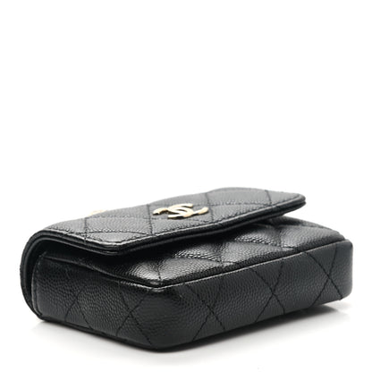 Chanel Caviar Quilted Mini Pearl On Top Coin Purse With Chain Black 4 of 14