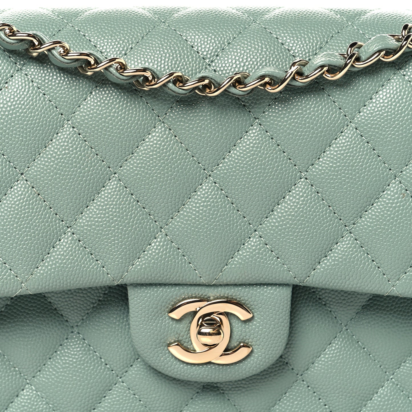 Caviar Quilted Medium Double Flap Dark Green