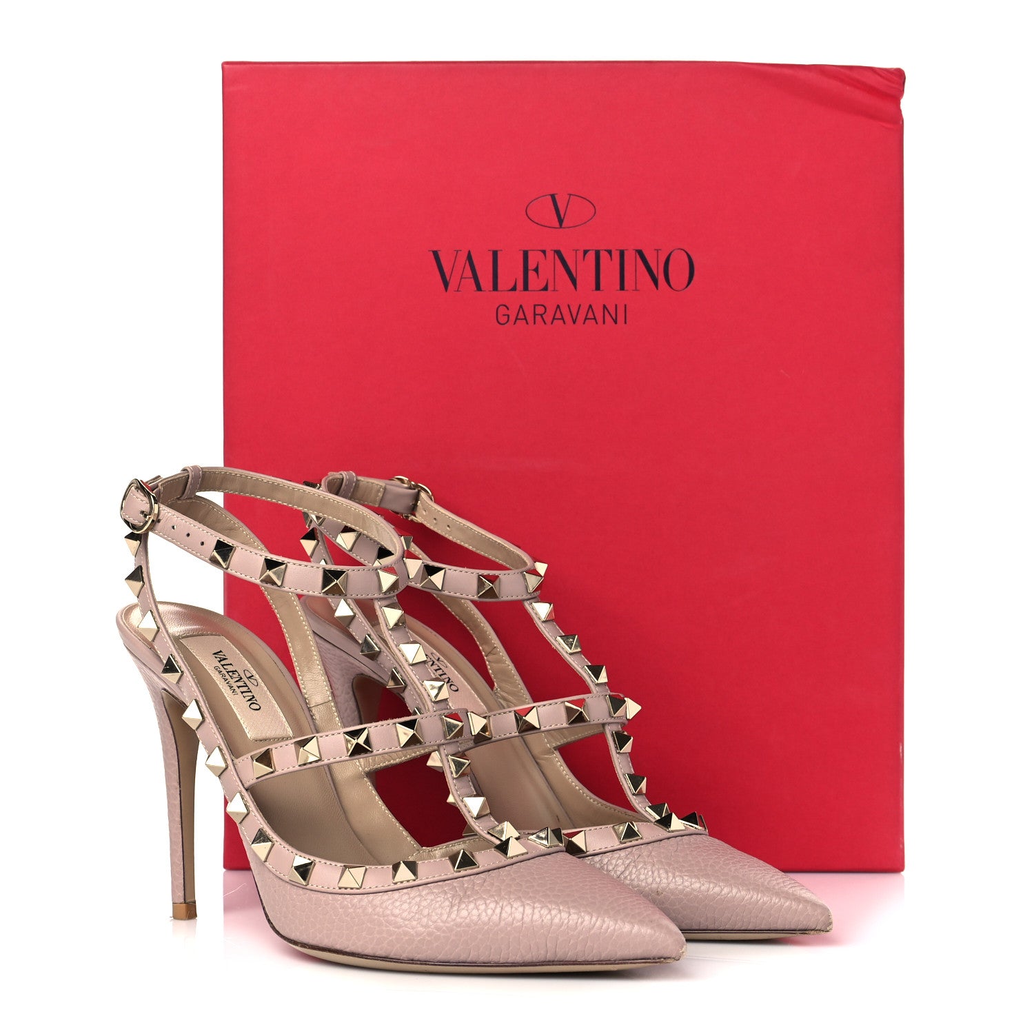 Valentino Garavani Pebbled Calfskin Rockstud Ankle Strap Pumps 37 Poudre 14 of 14