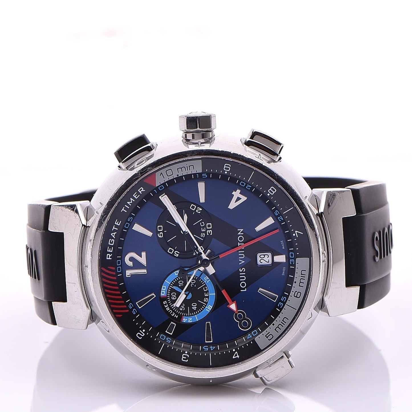 Stainless Steel Rubber 44mm Tambour Regatta Quartz Watch Blue