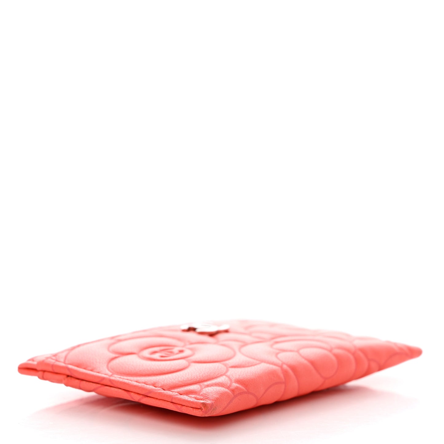 Lambskin Camellia Embossed Card Holder Red