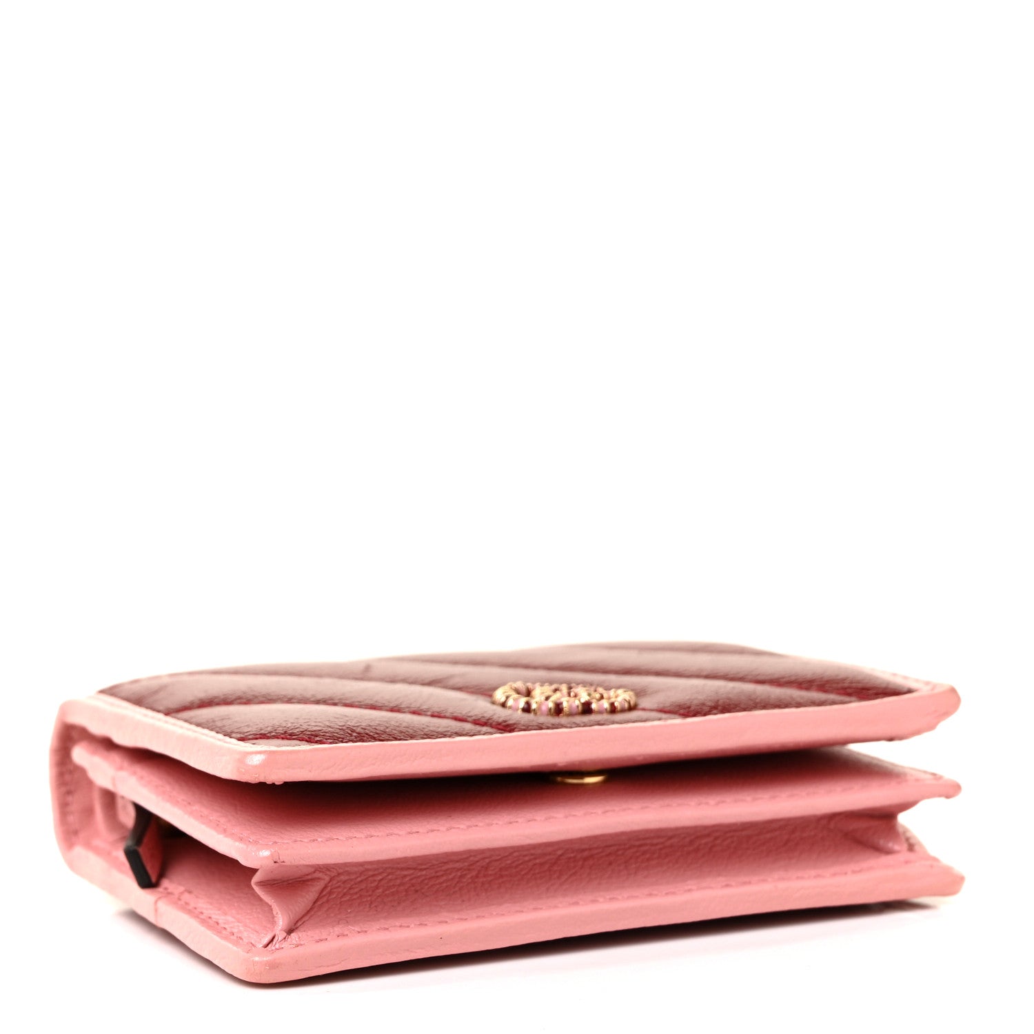 Gucci Azalea Calfskin Enamel Matelasse Diagonal Torchon GG Marmont Card Case New Cherry Red Wild Rose 4 of 9