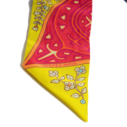 Hermes Silk L'Arbre De Vie Twilly Jaune Fluo Canard Rose 4 of 5