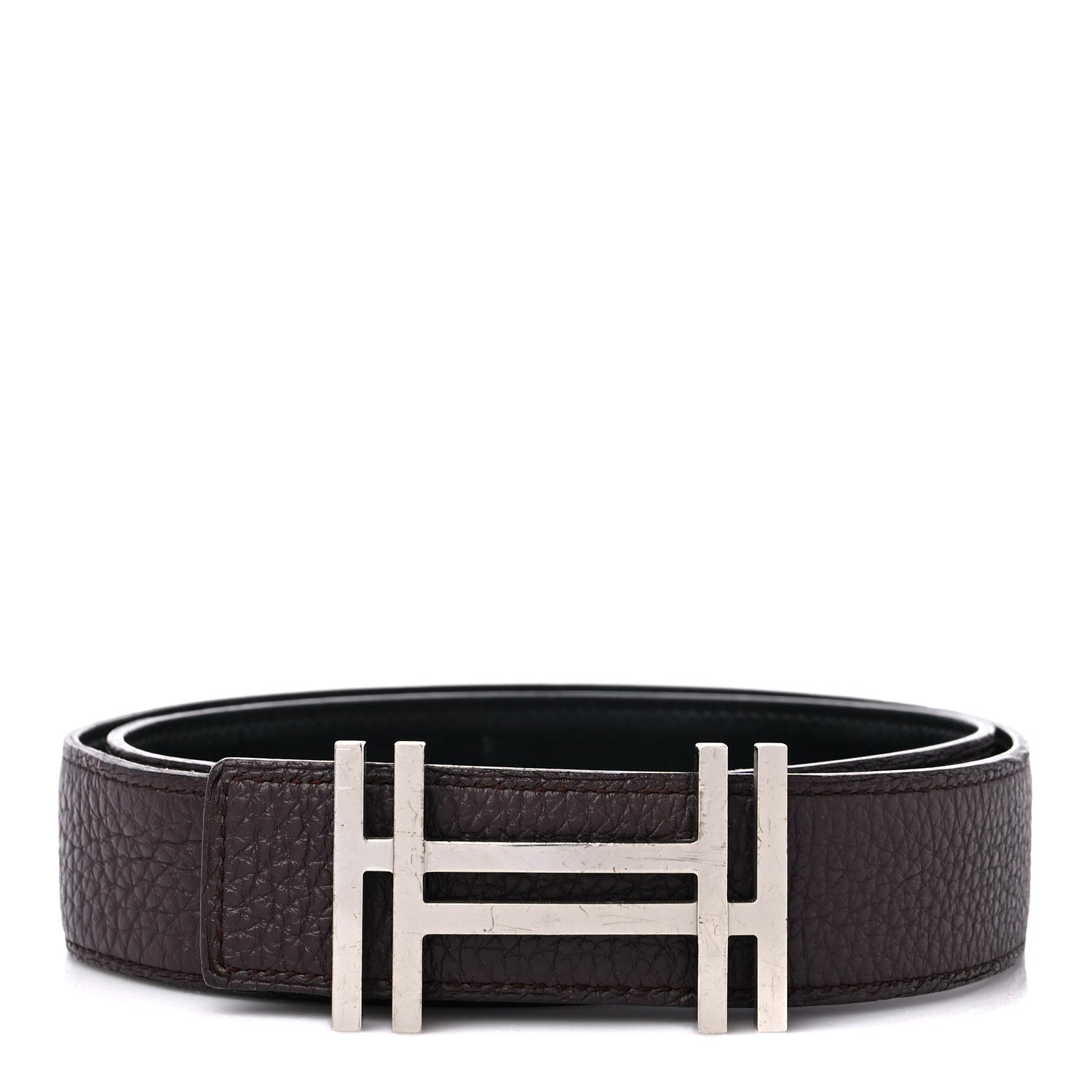 Hermes Box Togo 32mm Au Carre H Belt 80 32 Black Brown 1 of 6