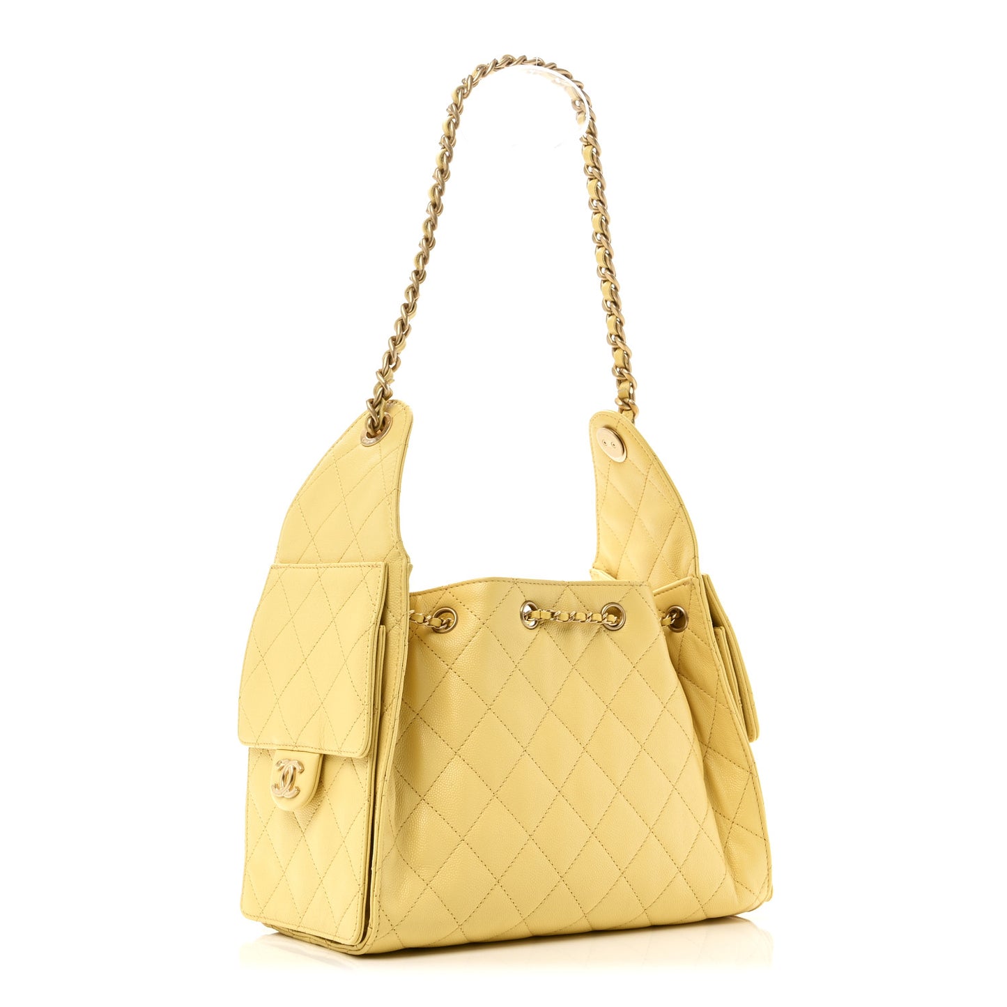 Caviar Quilted Small Chanel 25 Handbag Light Yellow