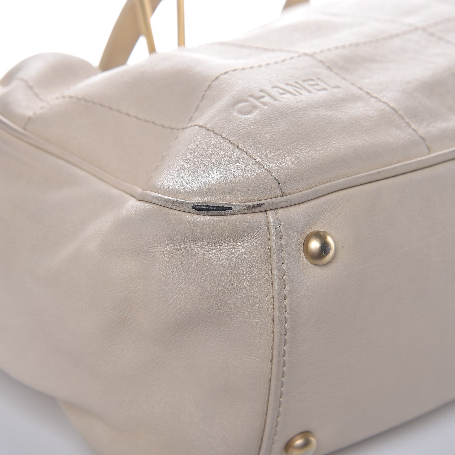 Calfskin Square Stitched Tote Ivory