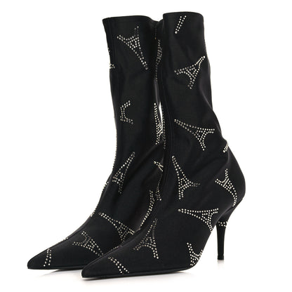 Balenciaga Spandex Crystal Eiffel Tower Print Extreme Pointed Toe Knife Ankle Boots 37.5 Black 3 of 6
