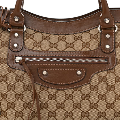 Balenciaga X GUCCI GG Monogram Azalea Calfskin Neo Classic Silver Hardware Medium City Beige Ebony Brown Sugar 9 of 11