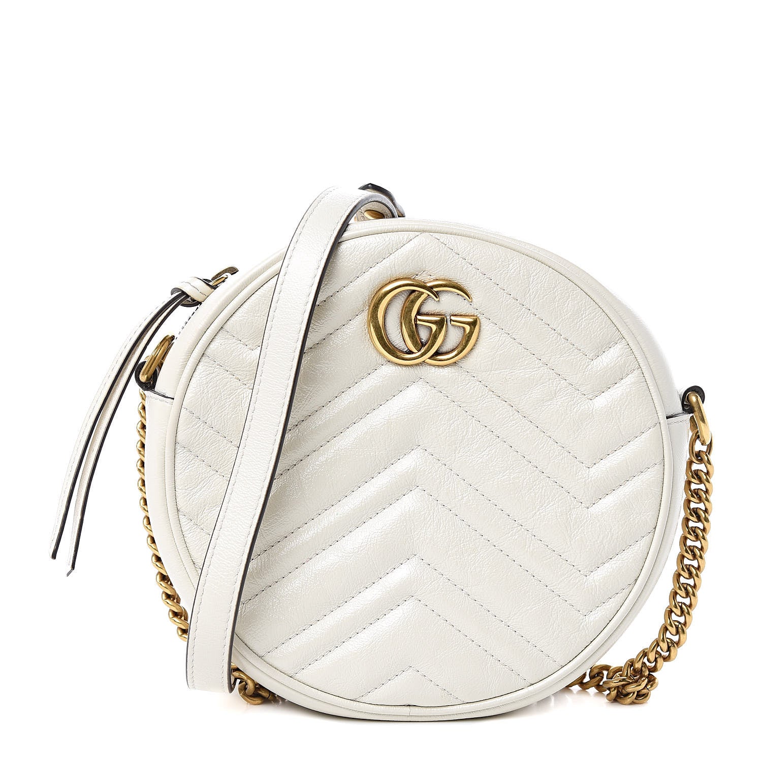 Gucci Calfskin Matelasse Mini GG Marmont Round Shoulder Bag White 1 of 10