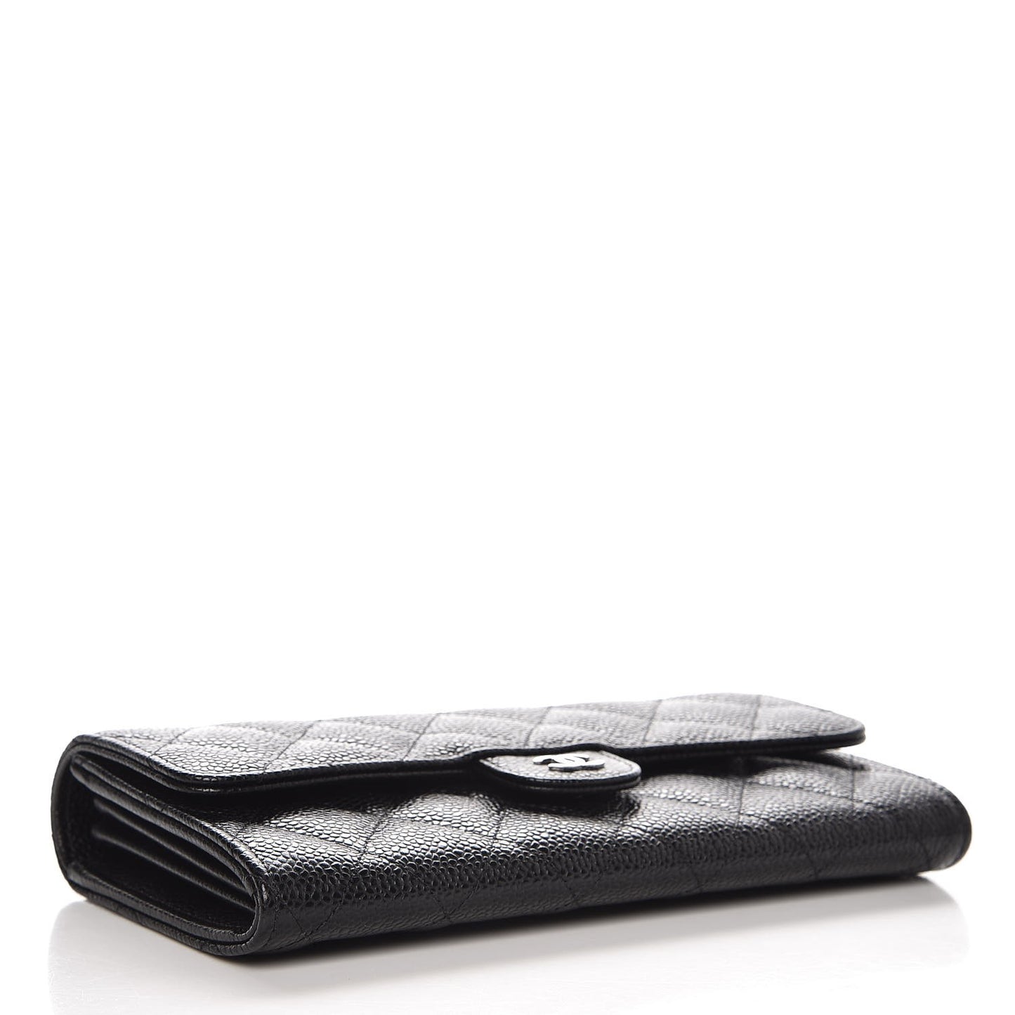 Caviar Quilted Large Gusset Flap Wallet Black