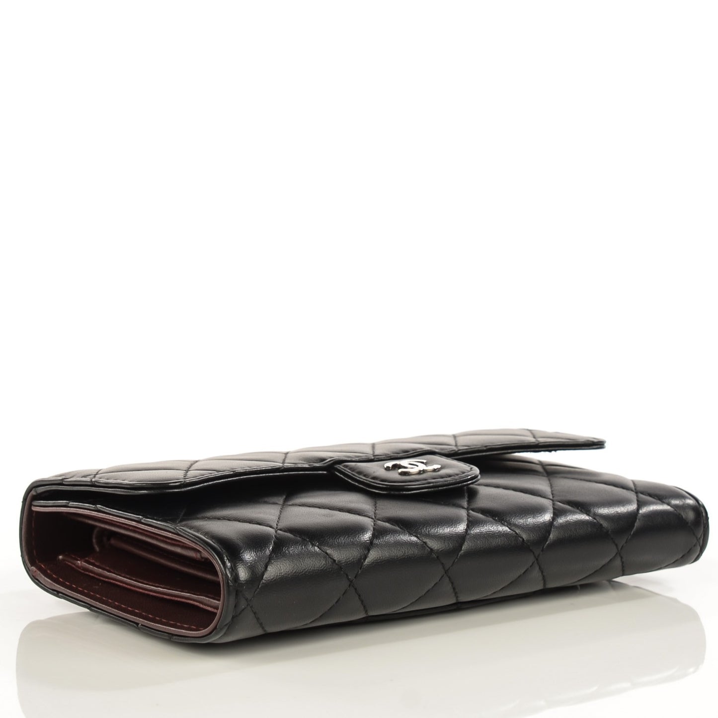 Lambskin Quilted Large Flap Wallet Black
