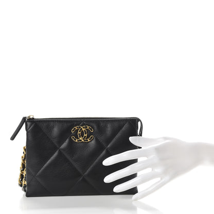Chanel Shiny Goatskin Quilted Small Chanel 19 Pouch With Handle Black 3 of 19