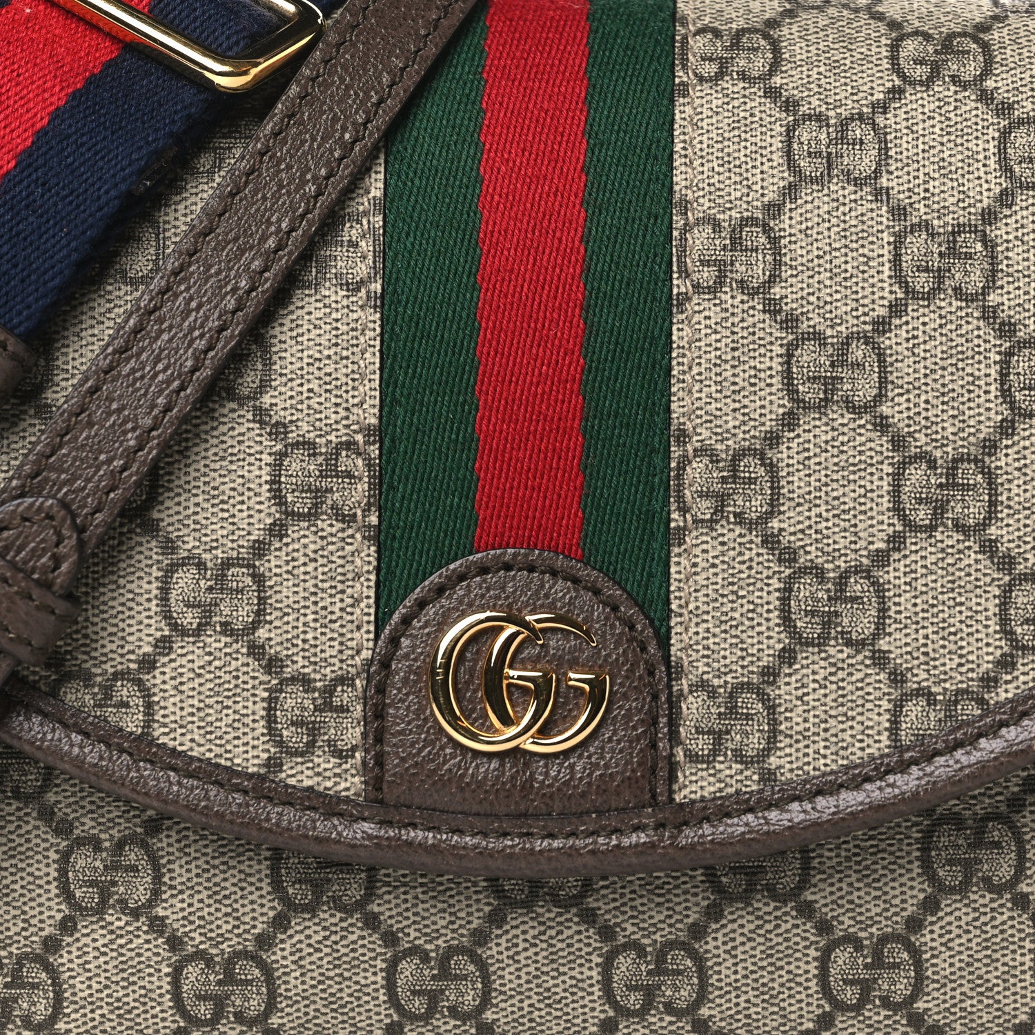 Gucci GG Supreme Monogram Textured Dollar Calfskin Web Studded Mini Ophidia Flap Shoulder Bag Beige Ebony New Acero 8 of 11