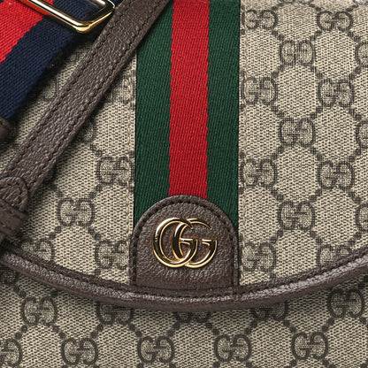 Gucci GG Supreme Monogram Textured Dollar Calfskin Web Studded Mini Ophidia Flap Shoulder Bag Beige Ebony New Acero 8 of 11