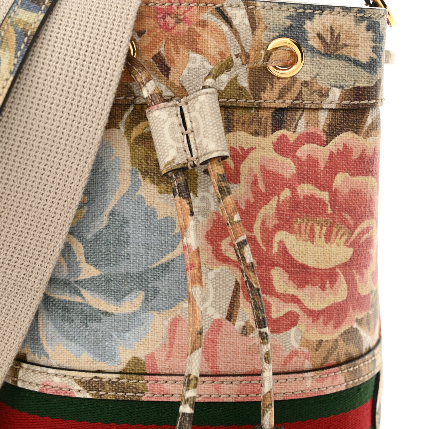 Gucci GG Supreme Monogram Water Flora Web Mini Ophidia Bucket Bag White Multicolor 8 of 10