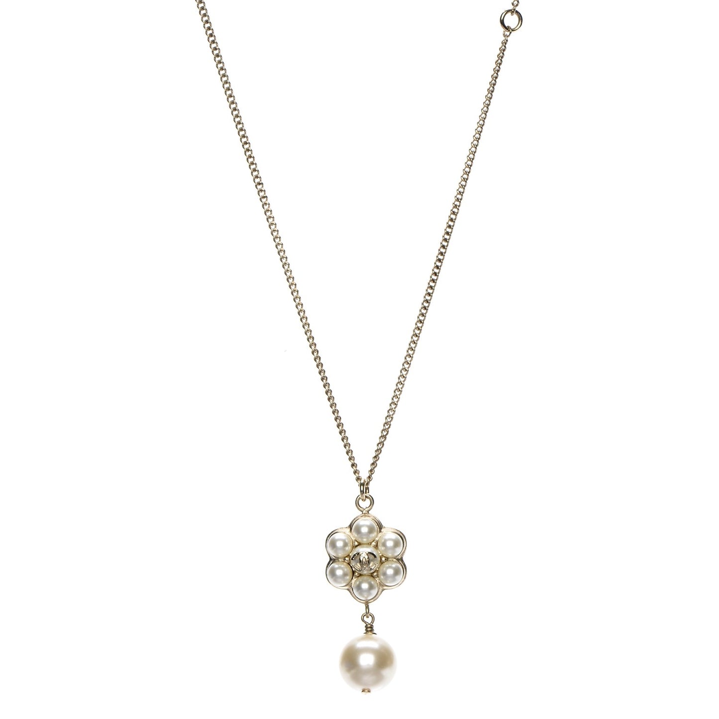 Pearl CC Drop Necklace Gold