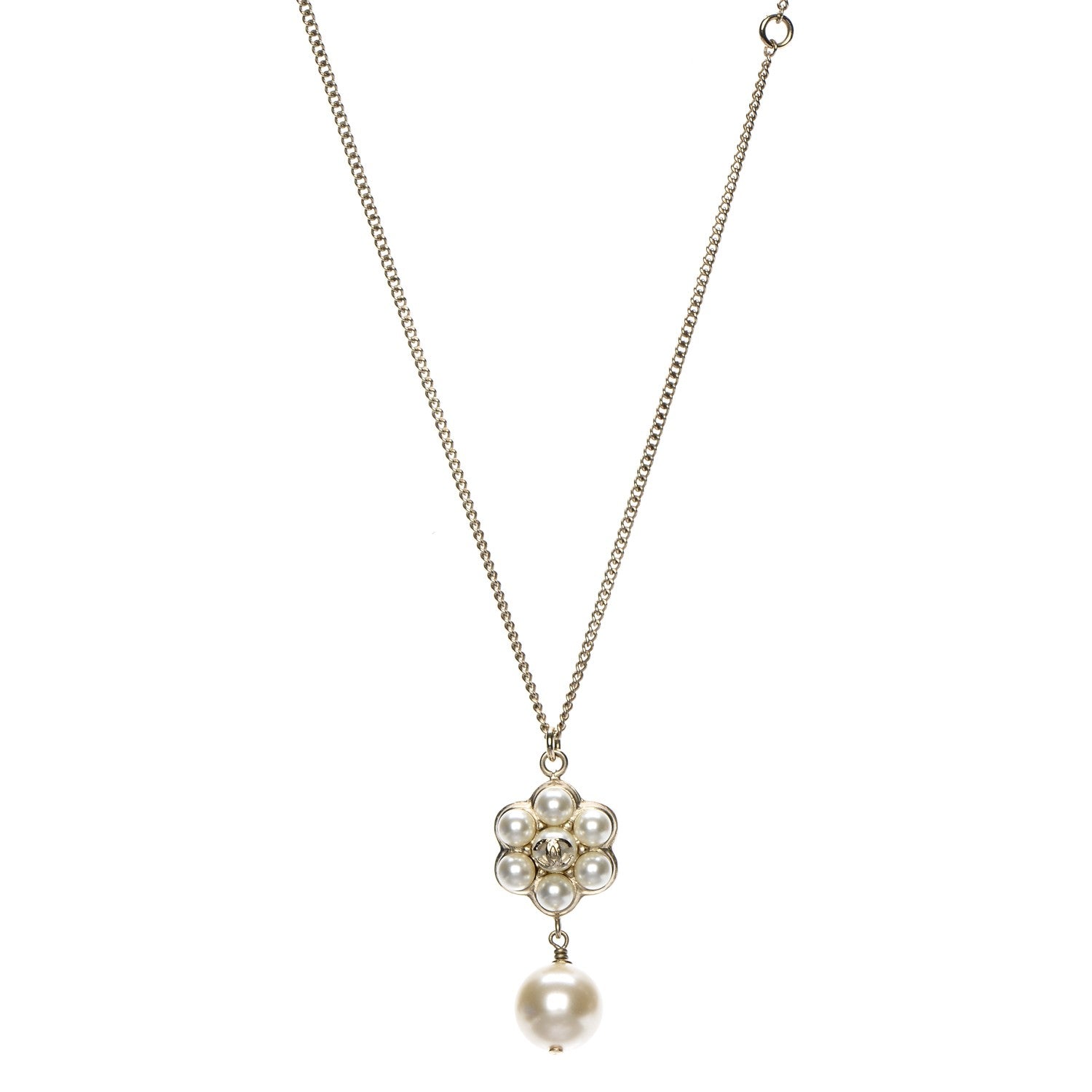 Chanel Pearl CC Drop Necklace Gold 1 of 6