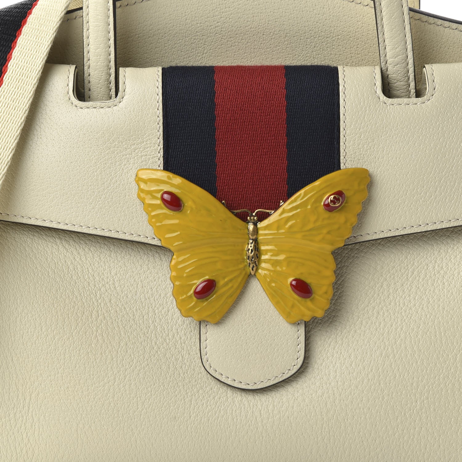 Gucci Grained Calfskin Web Stripe Butterfly Medium Totem Top Handle Bag White 11 of 11