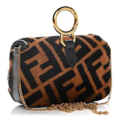 Fendi Sheared Sheepskin Vitello King FF Nano Baguette Charm Tobacco Moro Black 2 of 12