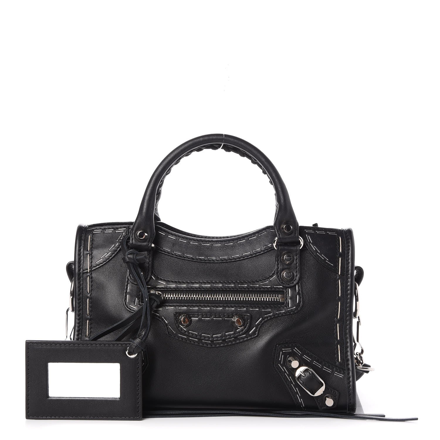 Balenciaga Calfskin Topstitch Classic Silver Hardware Mini City Black 1 of 7
