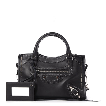 Balenciaga Calfskin Topstitch Classic Silver Hardware Mini City Black 1 of 7