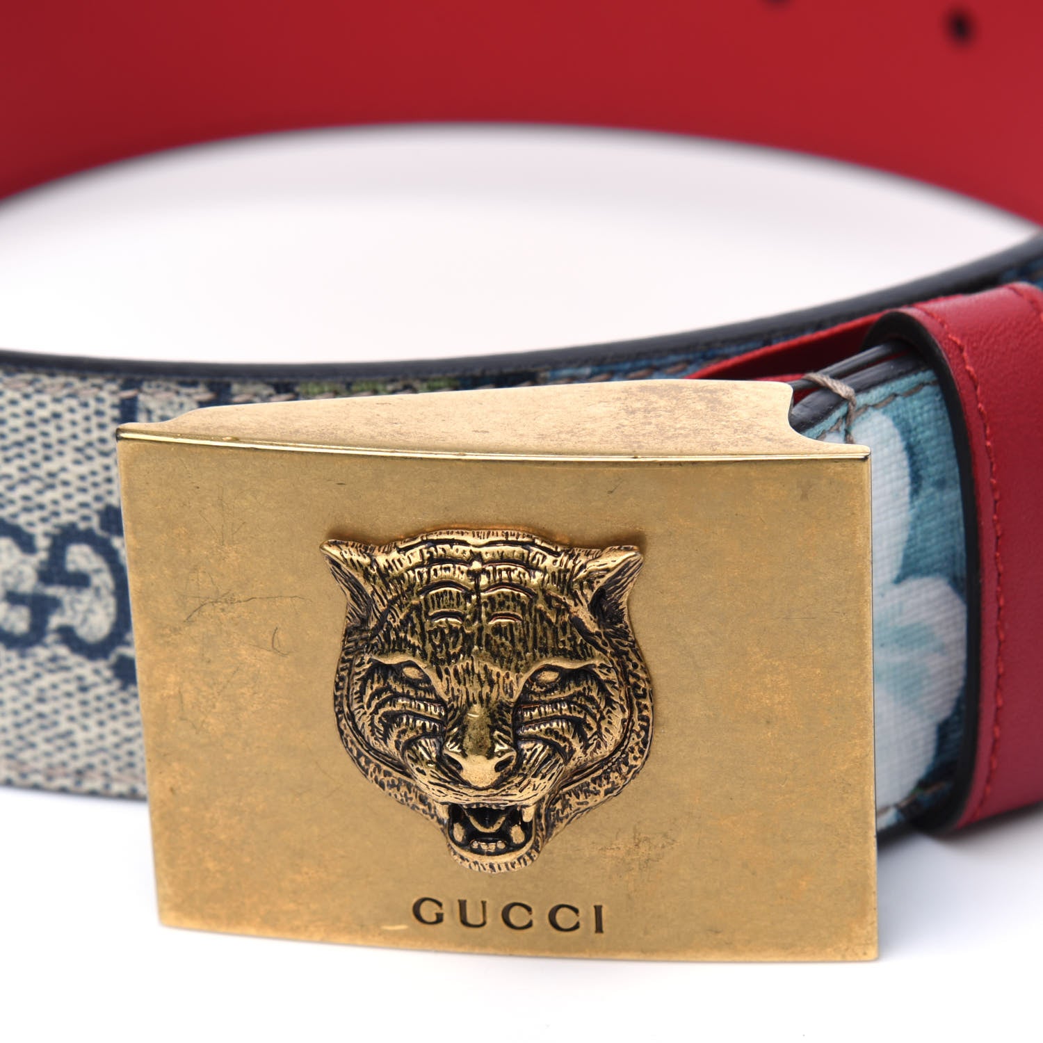 Gucci GG Plus Monogram Blooms Plaque Belt 80 32 Blue 4 of 4