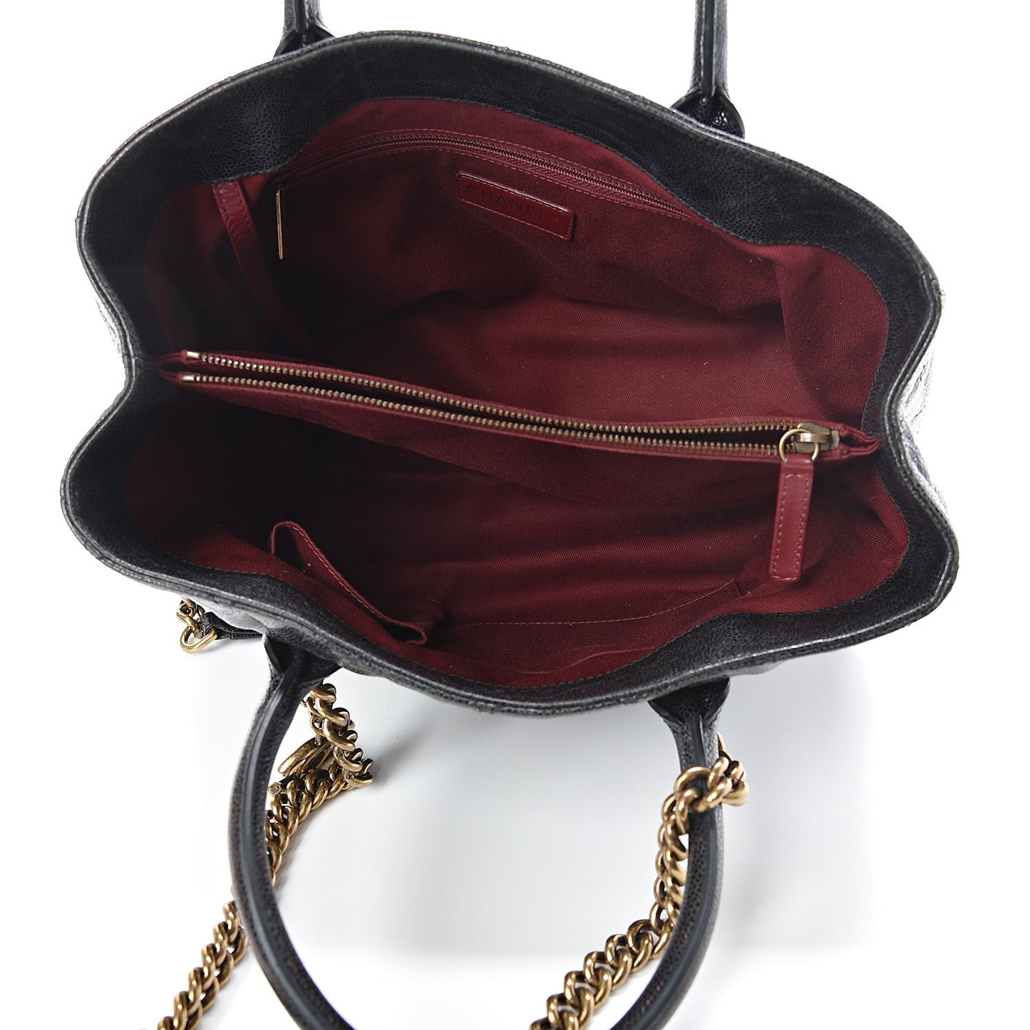 Crumpled Grained Calfskin Quilted CC Crave Tote Black