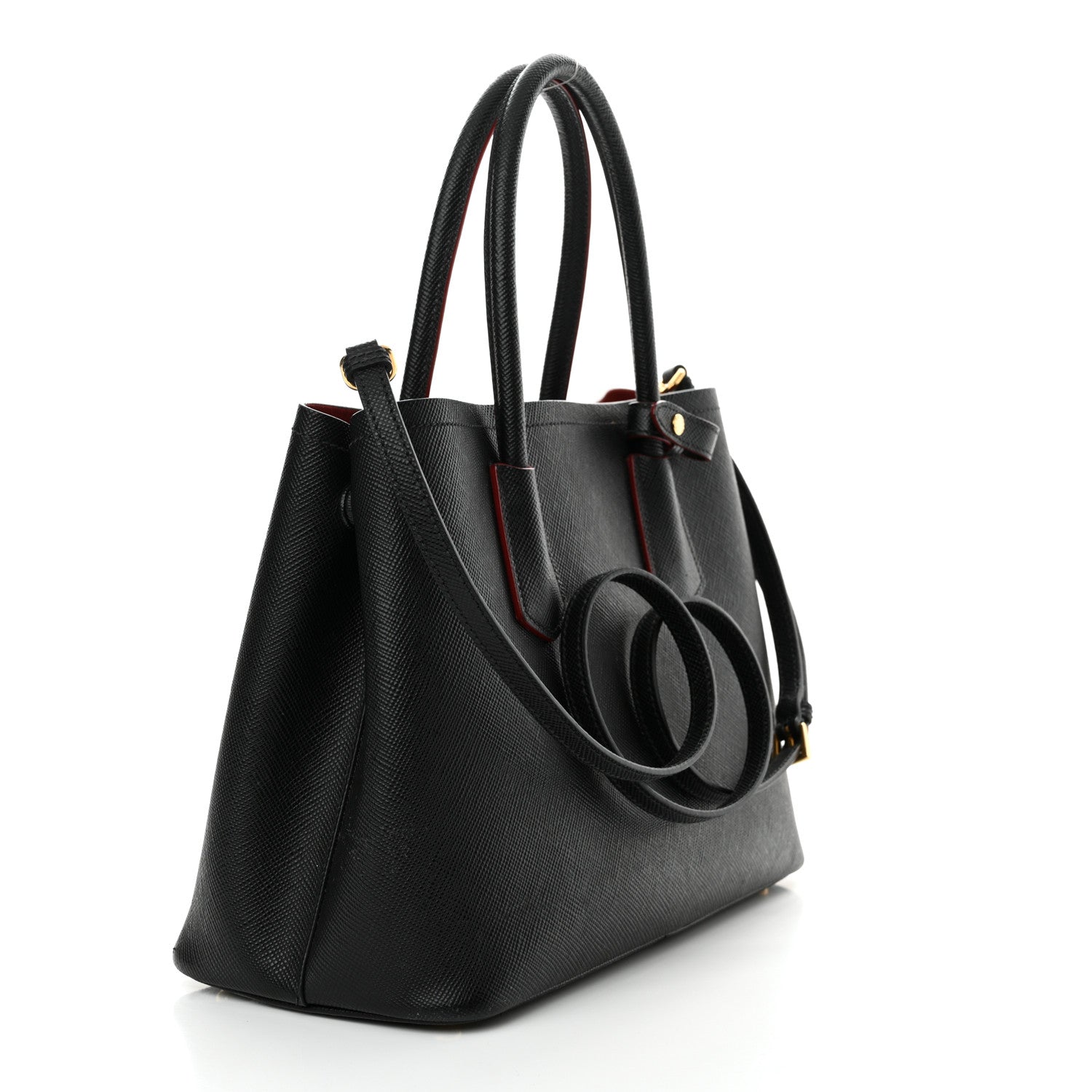 Prada Saffiano Cuir Small Double Bag Black Fuoco 3 of 16