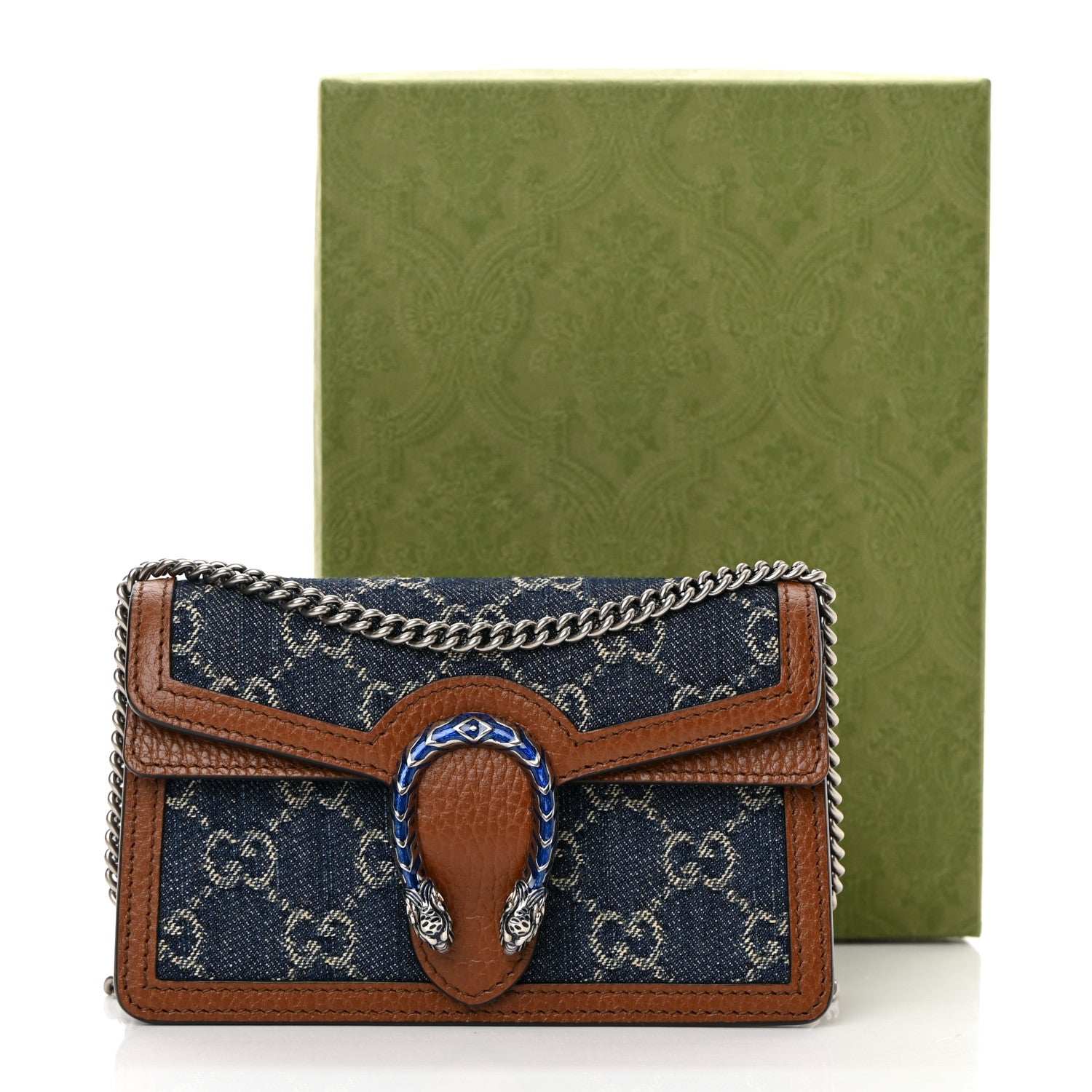 Gucci New Denim GG Monogram Dollar Calfskin Enamel Super Mini Dionysus Shoulder Bag Blue Tea Cuir Epilog Electric Blue 10 of 10