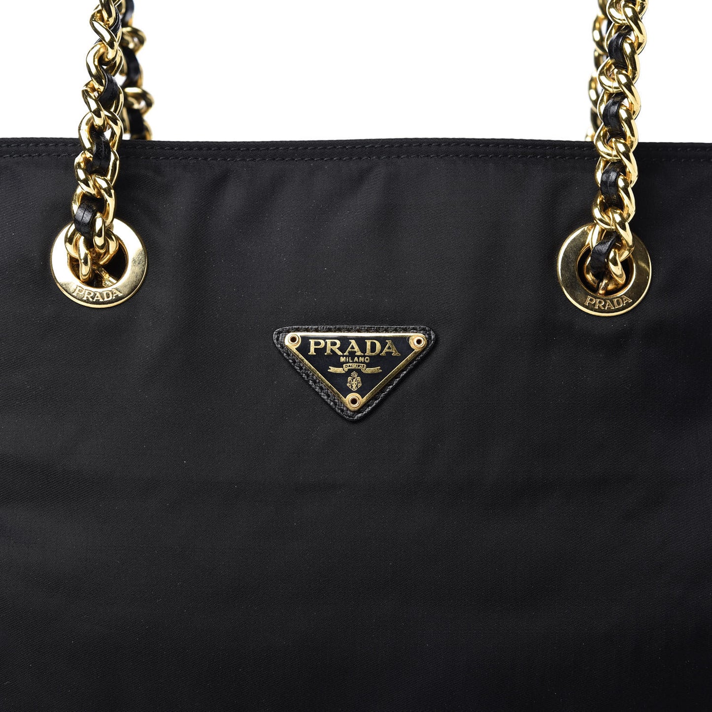 Tessuto Nylon Impunture Chain Shopping Tote Black