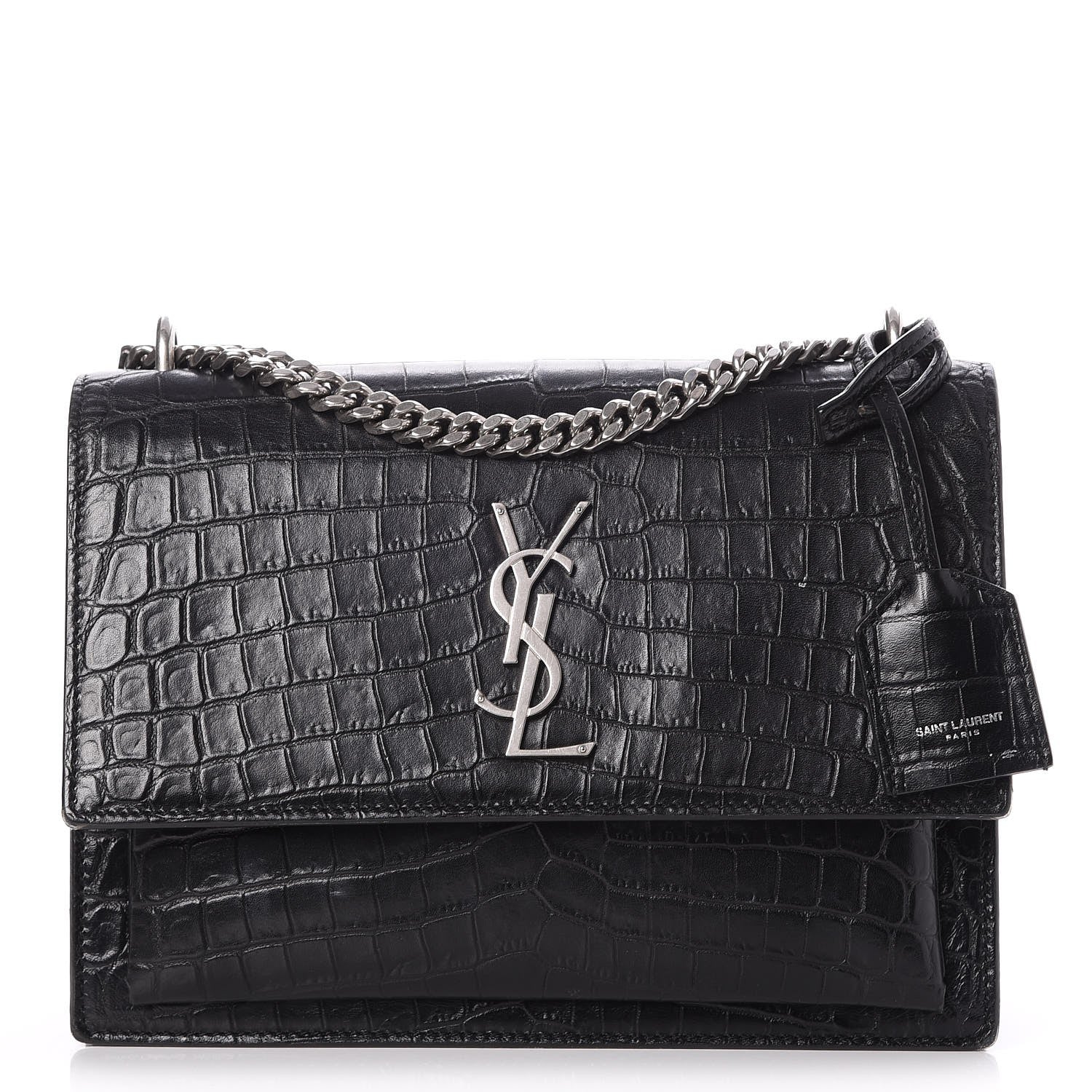Saint Laurent Calfskin Crocodile Embossed Medium Monogram Sunset Black 1 of 10