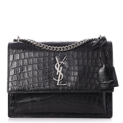 Saint Laurent Calfskin Crocodile Embossed Medium Monogram Sunset Black 1 of 10